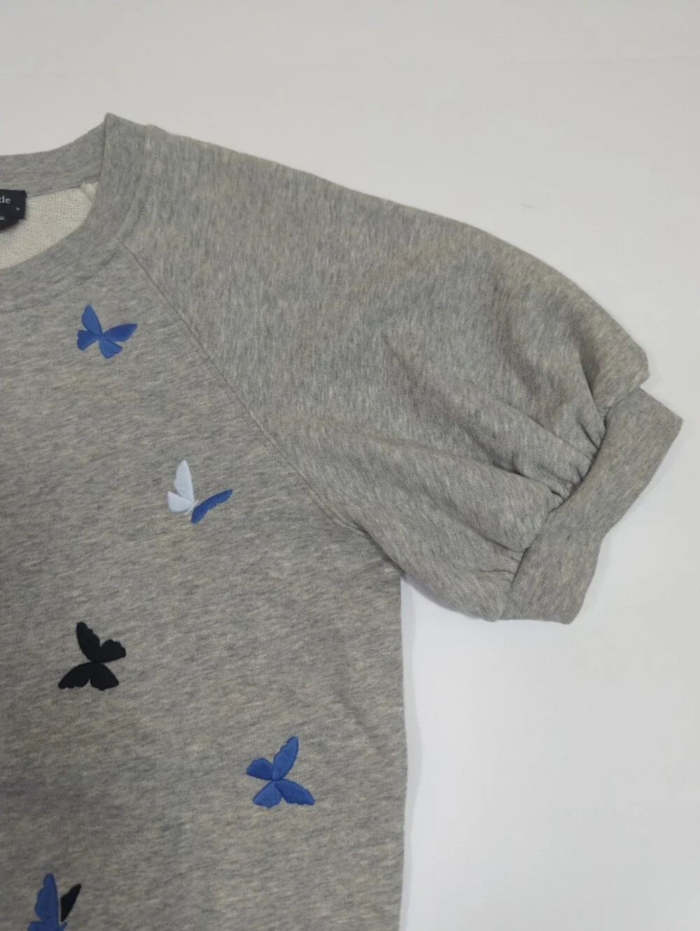 Kate Spade Embroidered Butterfly Short Puff Sleeve Sweatshirt